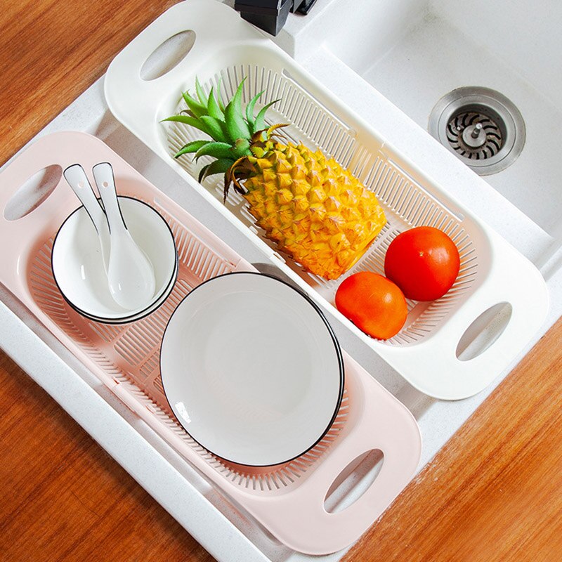 Adjustable Over the Sink Colander Strainer Basket Wash Vegetables Fruits Drain Dry Dishes Extendable Kitchen