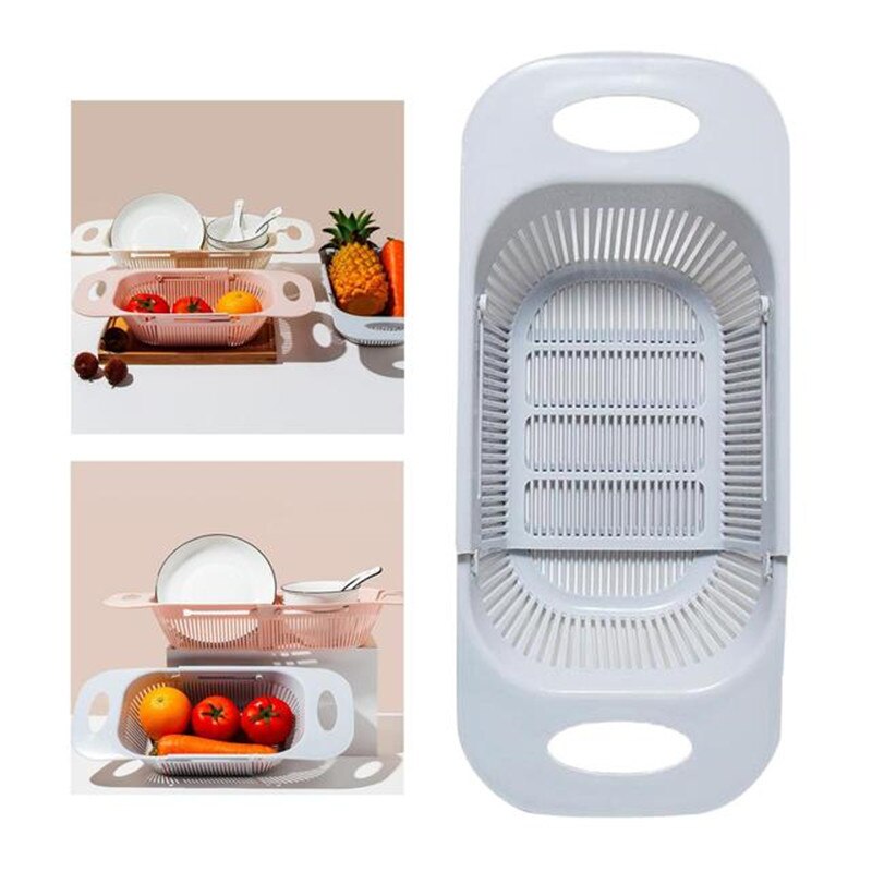 Adjustable Over the Sink Colander Strainer Basket Wash Vegetables Fruits Drain Dry Dishes Extendable Kitchen