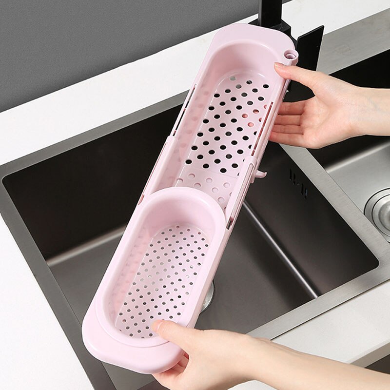 Adjustable Over the Sink Colander Strainer Basket Wash Vegetables Fruits Drain Dry Dishes Extendable Kitchen