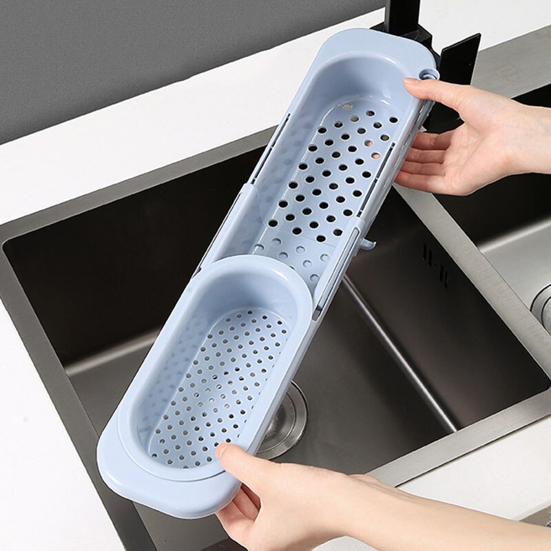 Adjustable Over the Sink Colander Strainer Basket Wash Vegetables Fruits Drain Dry Dishes Extendable Kitchen